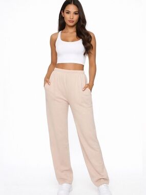 Naked Wardrobe Beige Lounge Sweatpants Elastic Waist Relaxed Fit Pockets NEW LRG
